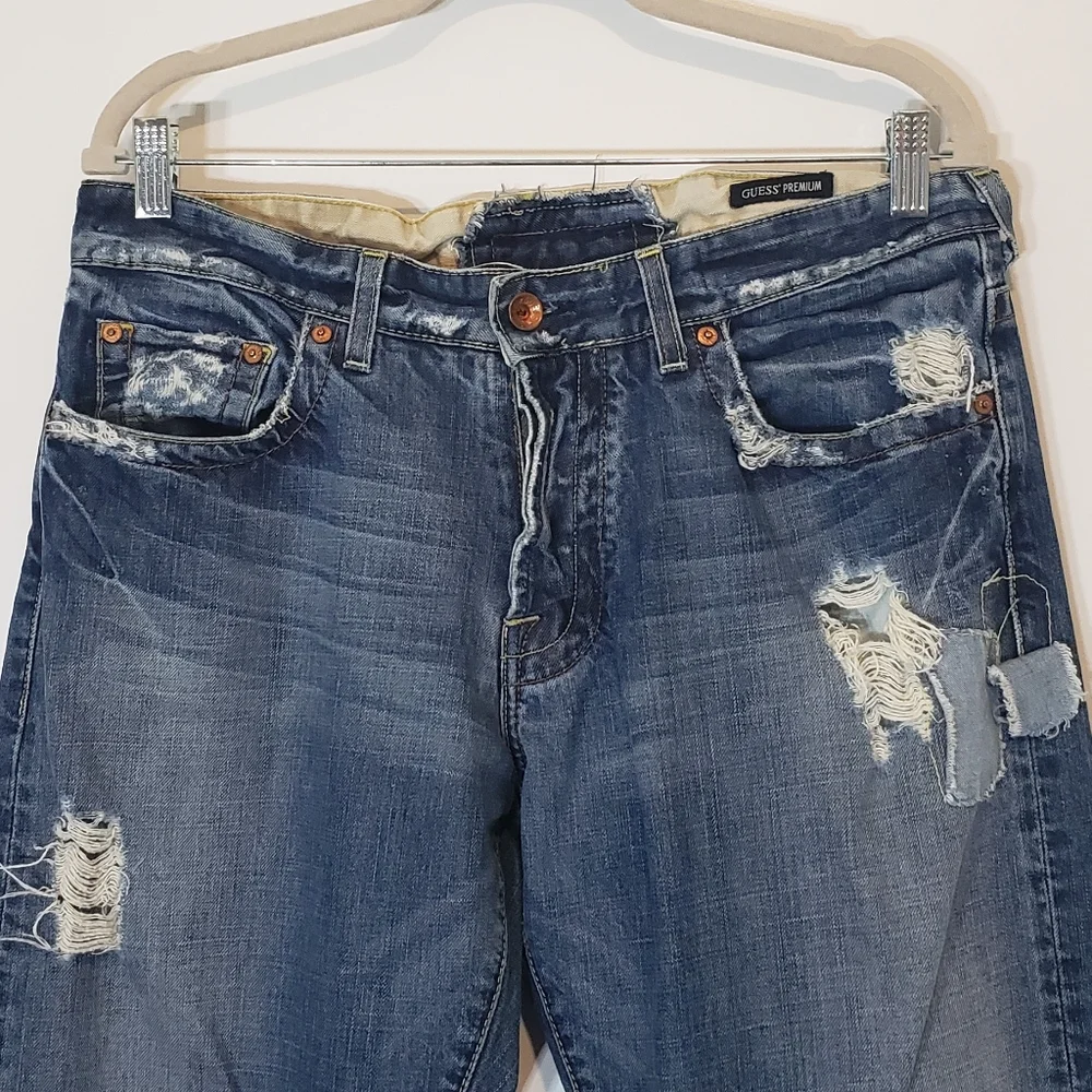 Guess Premium Distressed Patches Midrise Medium Rise Jeans Men's Size 34 X 33